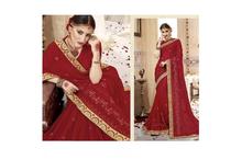 Embroidered Saree With Blouse Piece For Women-Maroon/Golden