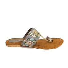 Colorful Elegant Embroidered Slide Sandals For Women-Grey