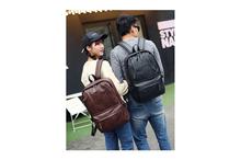 Korean Design Two Front Pockets PU Leather Shoulder Laptop Backpack