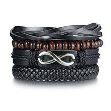 Mens Layering and Stacking Leather Bracelets Multilayer