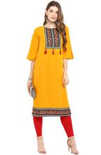 Women Floral Printed Straight Kurtis – Mustard Yellow