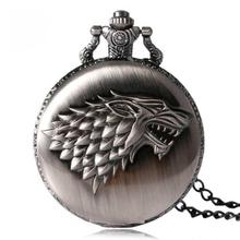 Necklace Watches Gray Tone Honorable Stark House Wolf Quartz Pocket Watch Pendant Game of Thrones Theme Long Chain Pocket Watch