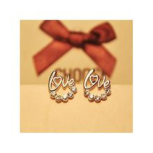 Gold Plated Love Rhinestone Stud Earrings