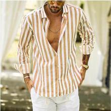 Men's casual long-sleeved striped European shirt