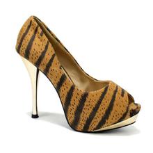 Brown Animal Printed Peep Toe Heel Shoes For Women - 801-72