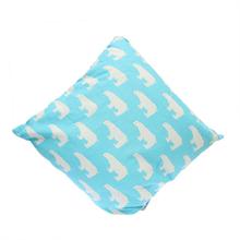 Polar Bear Print Linen Cushion (Blue)
