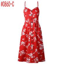 Boho Beach Dress Sleeveless High Waist Casual Print Women