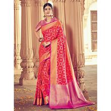 Stylee Lifestyle Full Traditional Jacquard Woven Design With Jacquard Blouse Fuchsia Saree with Magenta Blouse for Wedding, Party and Festival