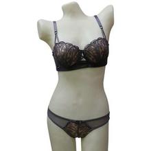 Grey Net Embroidered Lingerie Set For Women