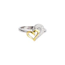 Silver/Golden Zircon Studded Double Heart Designed Pure Silver 925 Finger Ring For Women