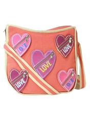 Coral Pink Love Patched Cross Body Bag For Women(6228)