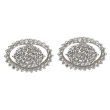 Oval Shaped Multiple Zircon Studded Sterling Silver (92.5% Silver) Earrings For Women - 028