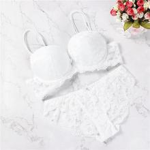 2018 brand new sexy lace bra set solid flower three quarters