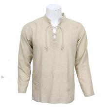 Beige Front Laced Kurta Shirt For Men