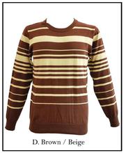 Dark Brown/Beige Round Neck Horizontal Stripe Sweater(MM-16-04)