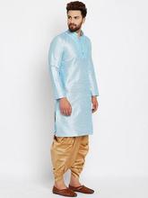 SOJANYA Men Blue & Golden Solid Kurta with Dhoti Pants