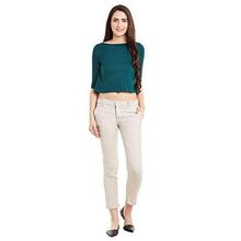 Miss Chase Womens Green Solid Crop Top