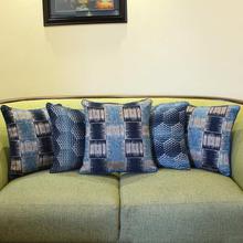 Set Of 5 Abstract Printed Cotton Cushion Cover -Blue