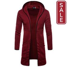 SALE-New Mens Hooded Solid Trench Long Coat Jacket