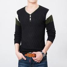 Autumn Spring Casual Men's Sweater V-Neck Striped Slim Fit