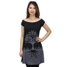 Black Tree Printed Boat Neck Long T-Shirt For Women  (WDR 5026)