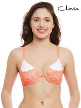 Clovia Orange/White Underwired Padded Front Open Cage Bra For Women