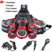 CREE 5*LED XML T6 Headlight 20000 Lumens 4mode Zoomable Headlamp