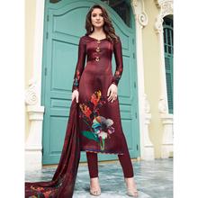 Stylee Lifestyle Maroon Satin Printed Dress Material - 1862