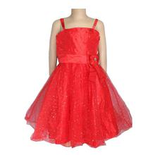 Red Net Bow Stoned Frock For Girls