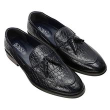 Rosso Brunello Crocodile Print Tassel Leather Formal Shoes For Men- Blue