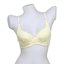 Light Yellow Nylon Lace Design Wired Padded Bra For Women