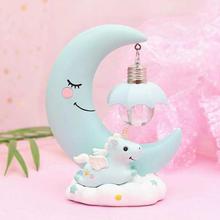 Moon Resin Cartoon Romantic Bedroom Decor Night Lamp Baby Kids Birthday Xmas Gift(Blue)