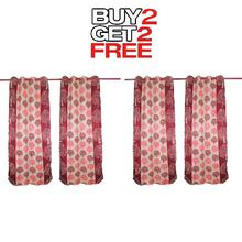 Curtains Buy 2 Get 1 Free [4pcs] [Tree Design]- Maroon