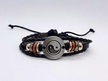 Black 'Peace' Leather Bracelet For Men