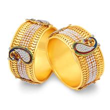 Sukkhi Stylish Pearl Gold Plated Peacock Meenakari Bangles Set of 2 for Women