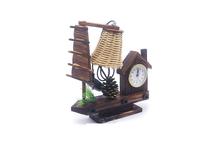 Decorative House Clock With Wooden Base Lamp