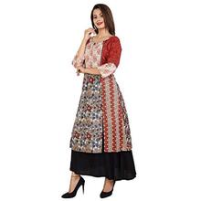 Ortange Women's Rayon Double Layered Long Kurta/Kurti