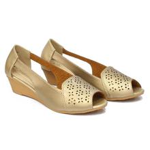 Golden Peep Toe Wedge Heels For Women