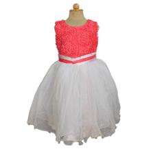 Pink/White Net Designed Sleeveless Party Dress For Girls