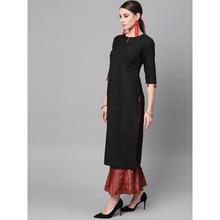 Gerua - Women Black & Maroon Solid Kurta with Palazzos &