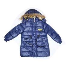 Navy Blue Inner Fur Hooded Jacket For Girls