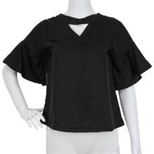 Black Solid Ruffled Sleeve Top For Women