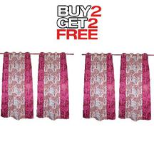 Curtains Buy 2 Get 2 Free [4pcs] [Tree Design]- Pink