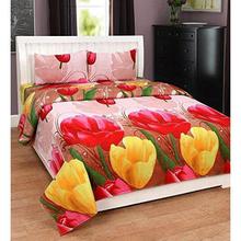 Akin Towel Polycotton 3D Floral 150 TC Double Bedsheet With 2 Pillow Covers - Red, Yellow, Brown