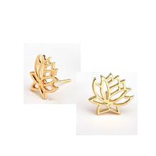 Gold Toned Lotus Flowers Stud Earrings For Women
