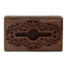 Coffee Brown Wooden Carved Tissue Holder