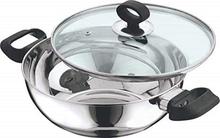 Vinod Stainless Steel Induction Base Deluxe Kadai- Dia: 26cm Capacity:  3.8L with Glass Lid