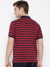 Peter England Men Red and Navy Striped Polo Collar T-shirt