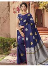 Stylee Lifestyle Navy Blue Banarasi Silk Jacquard Saree  - 2083