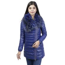 Blue PU Leather Jacket For Women